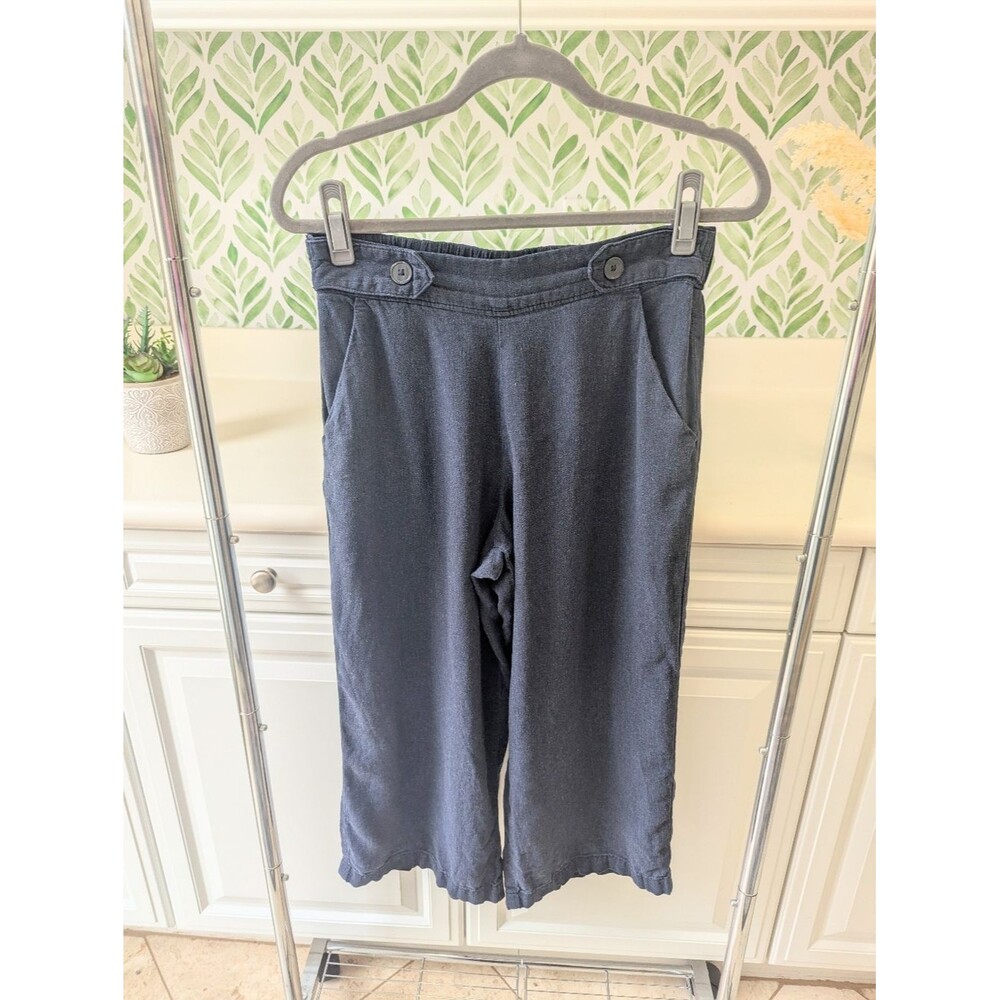 Croft & Barrow Linen Blend Crop Pants Size S Navy Blue Pull On Wide Leg Breezy - Picture 2 of 10